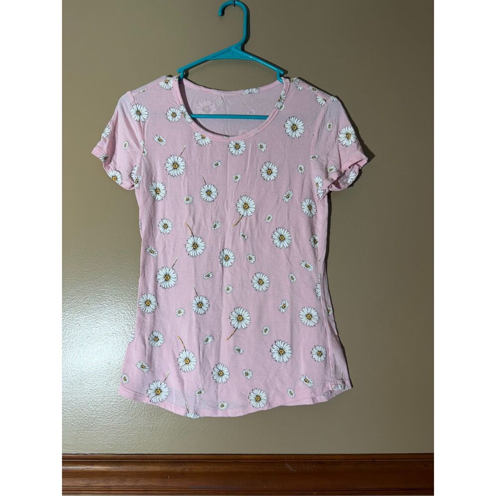 No Boundaries XS (1) Pink Daisy Floral Print T-Shirt Short Sleeve